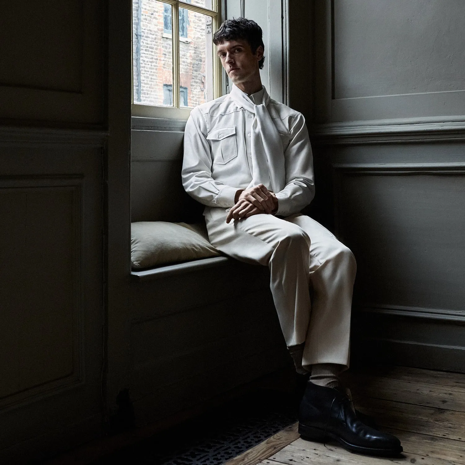 Cream Cotton Weekend Fit Western Shirt with Dorset Collar sold by Turnbull & Asser product image thumbnail 2