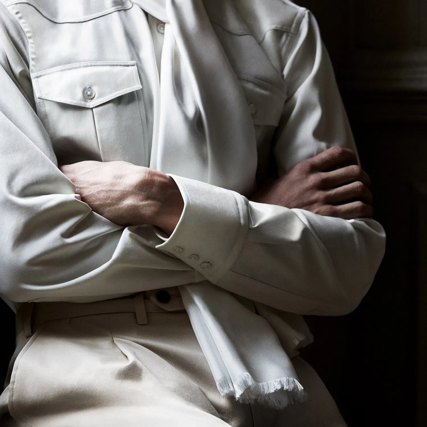 Cream Cotton Weekend Fit Western Shirt with Dorset Collar sold by Turnbull & Asser product image thumbnail 3