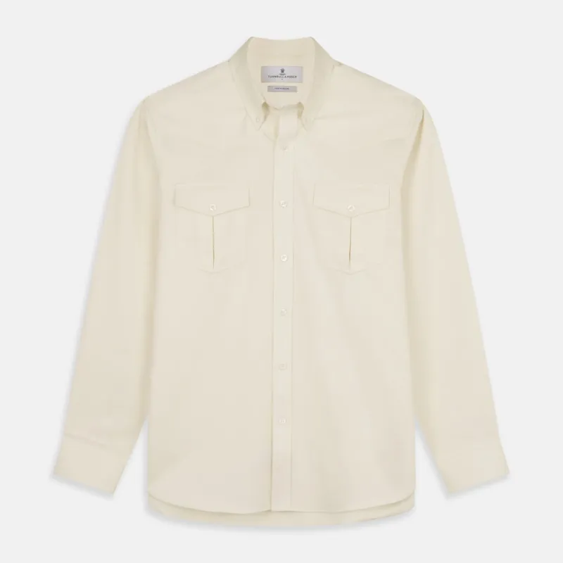 Cream Cotton Weekend Fit Western Shirt with Dorset Collar sold by Turnbull & Asser