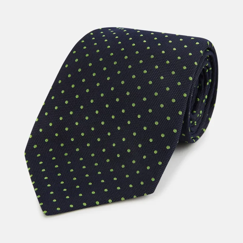 Green and Navy Micro Dot Silk Tie sold by Turnbull & Asser