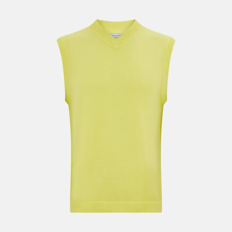 Bright Yellow Fine Merino V-Neck Vest sold by Turnbull & Asser