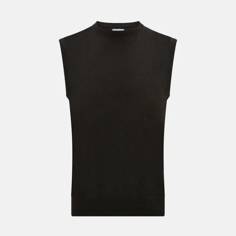 Dark Brown Cashmere Round Neck Vest sold by Turnbull & Asser