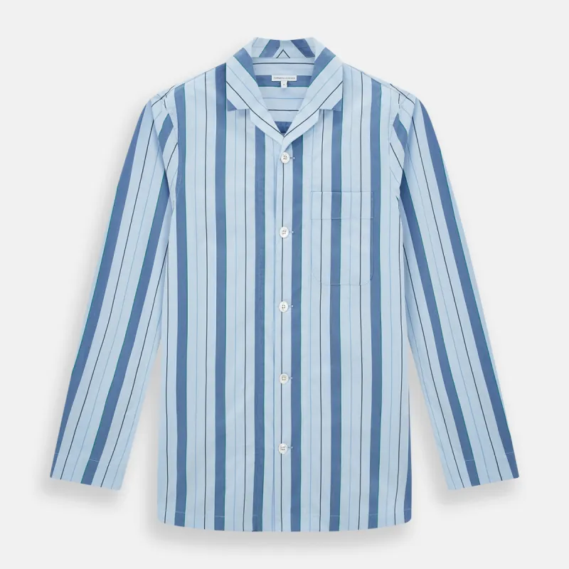 Blue Baiadera Stripe Pyjama Shirt sold by Turnbull & Asser