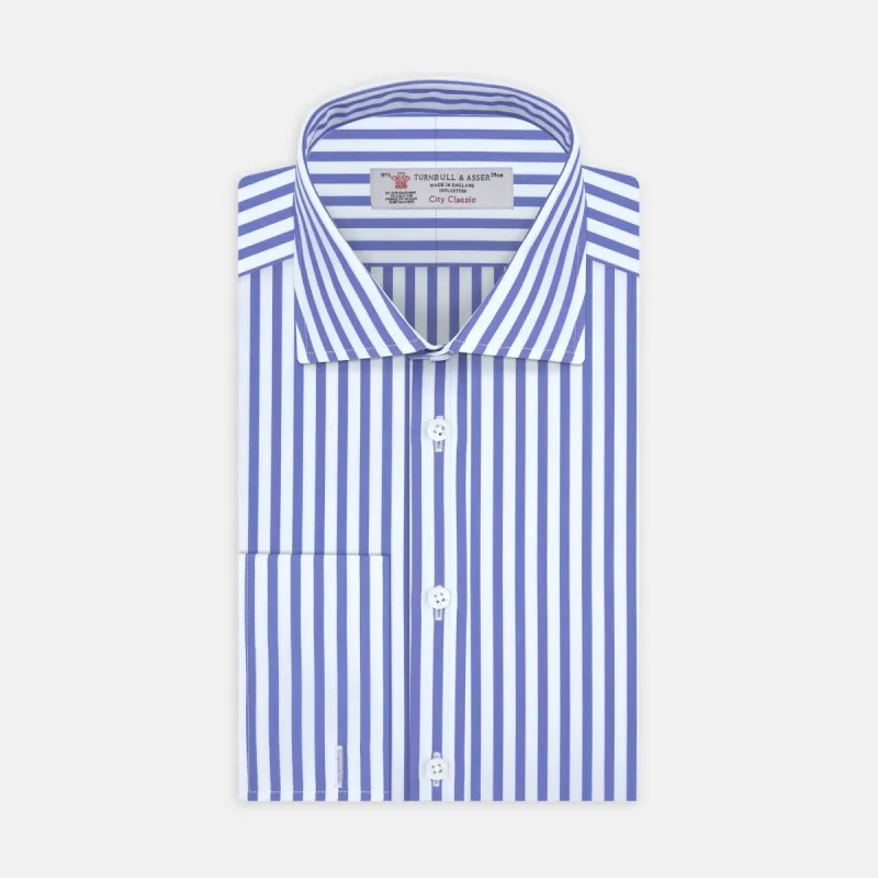 Blue and White Candy Stripe Shirt with Regent Collar and Double Cuffs sold by Turnbull & Asser