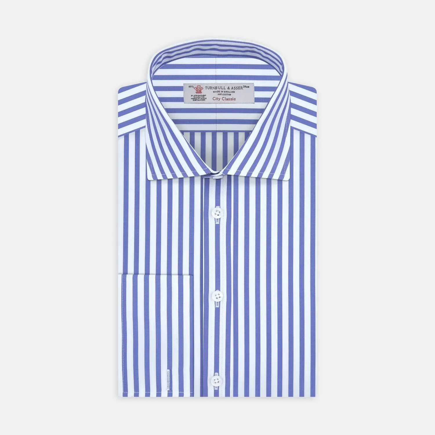 Blue and White Candy Stripe Shirt with Regent Collar and Double Cuffs sold by Turnbull & Asser