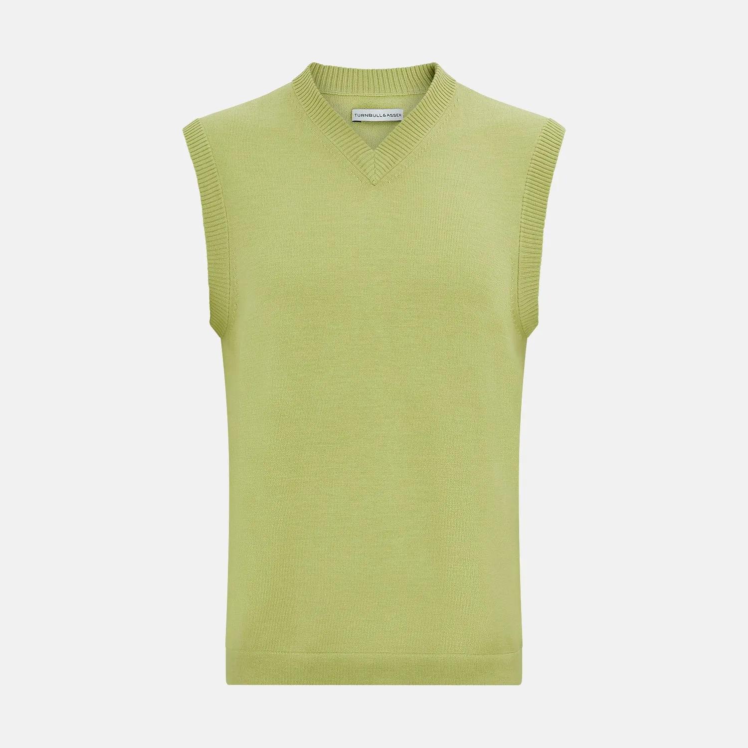 Melon Green Fine Merino V-Neck Vest sold by Turnbull & Asser