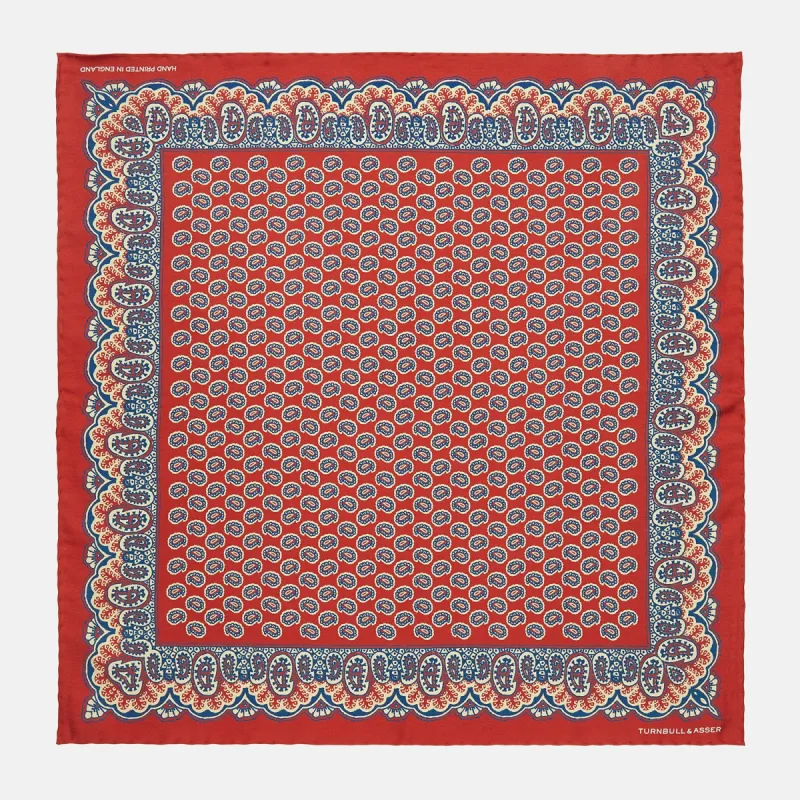 Red Neat Paisley Silk Pocket Square sold by Turnbull & Asser