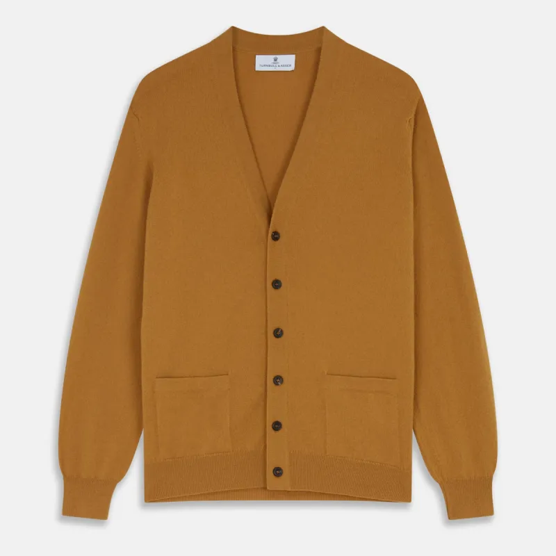 Golden Brown Cashmere Lachlan Cardigan sold by Turnbull & Asser