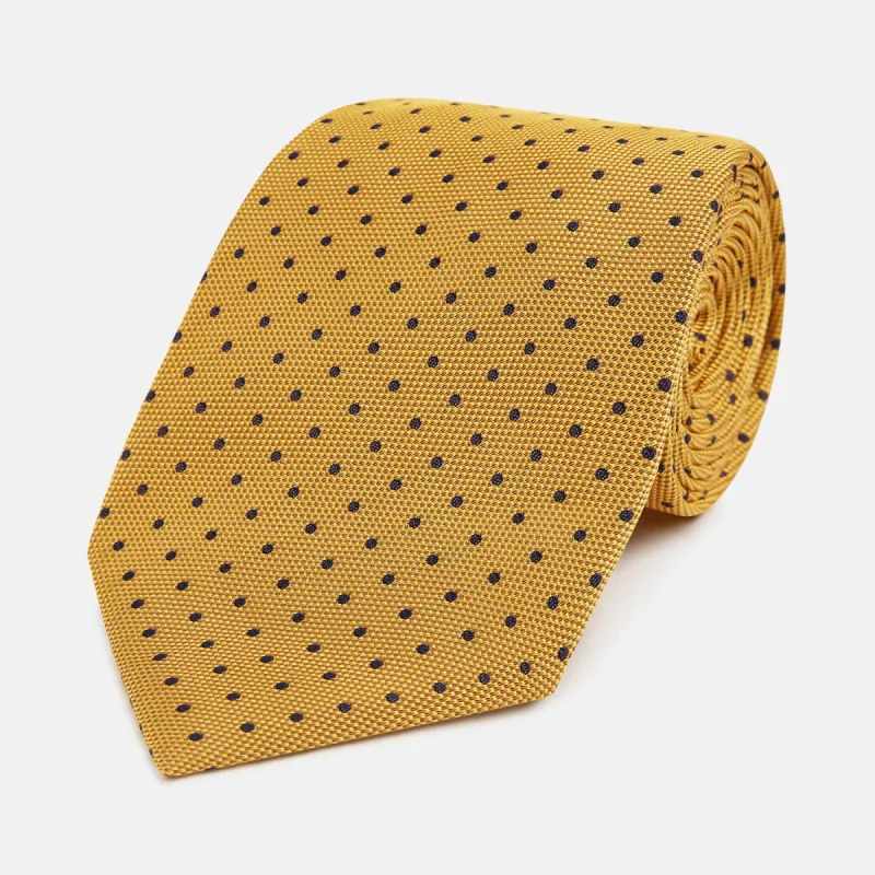 Navy and Yellow Micro Dot Silk Tie sold by Turnbull & Asser