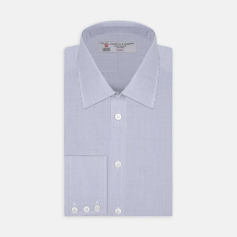 Blue Grid Check Shirt with T&A Collar and 3-Button Cuffs sold by Turnbull & Asser