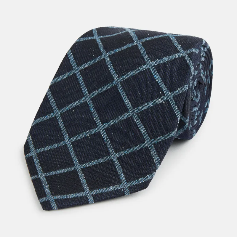 Blue Diagonal Check Silk Blend Tie sold by Turnbull & Asser