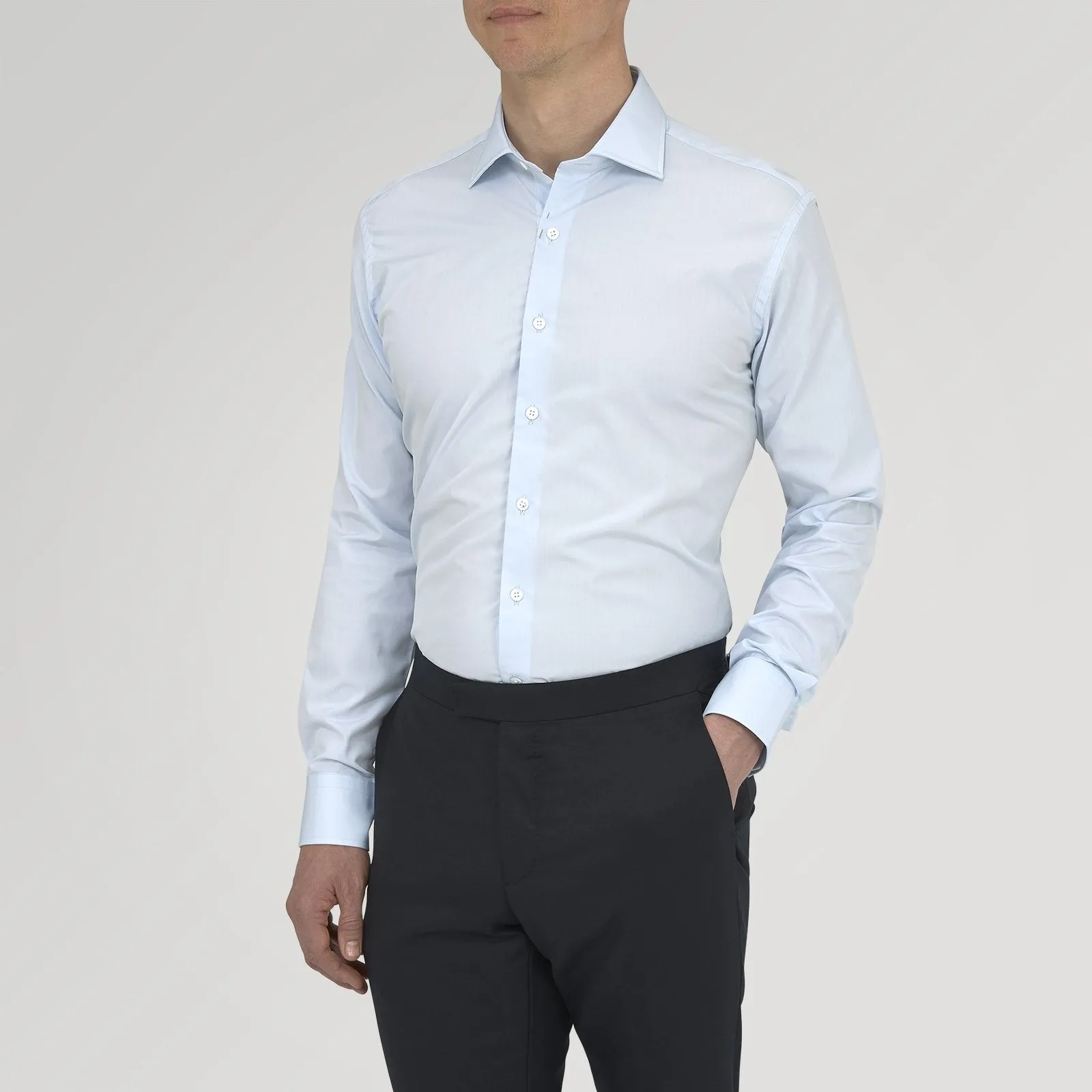 Tailored Fit Two-Fold 120 Light Blue Shirt with Kent Collar and 2-Button Cuffs sold by Turnbull & Asser product image thumbnail 2