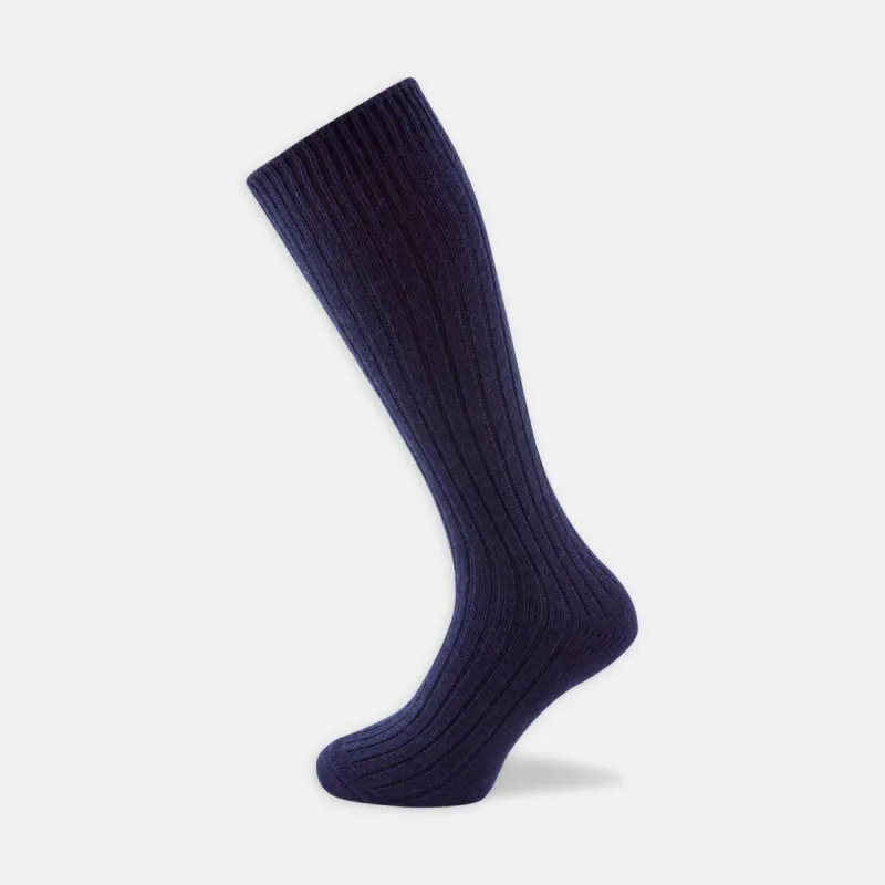 Navy 3/4 Length Cashmere Socks sold by Turnbull & Asser