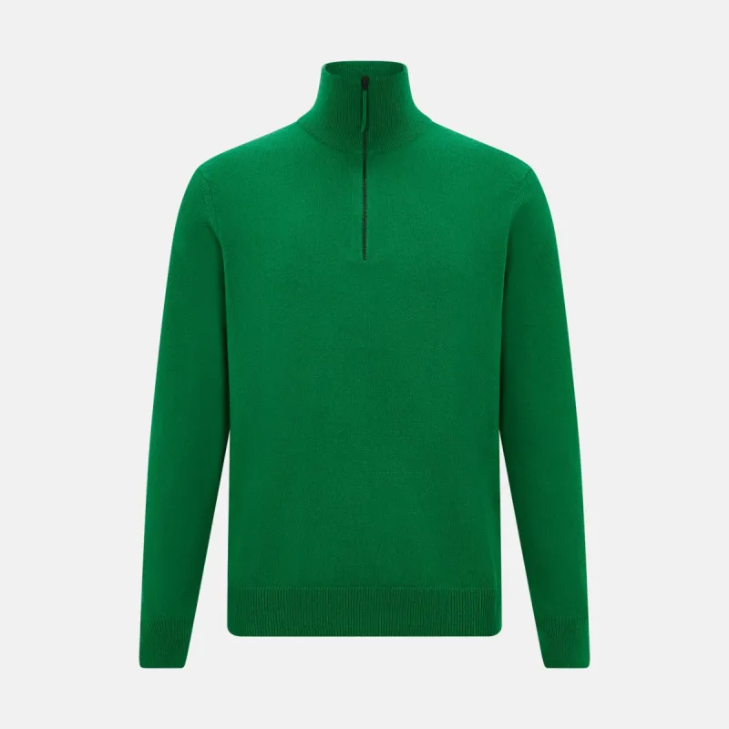 Grass Green Half-Zip Cashmere Jumper sold by Turnbull & Asser