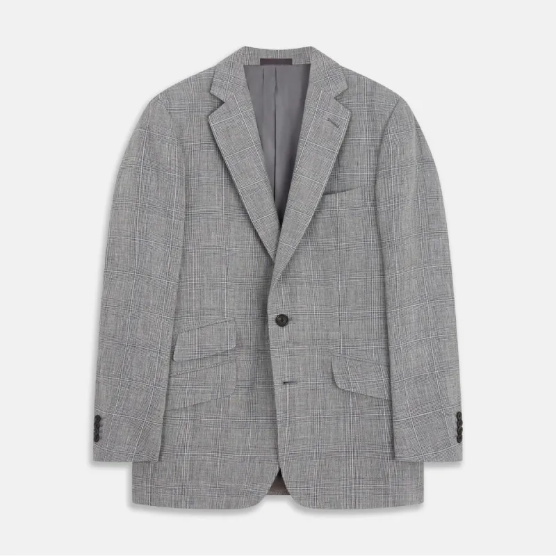 Grey Multi Check Linen Blend Barrington Blazer sold by Turnbull & Asser