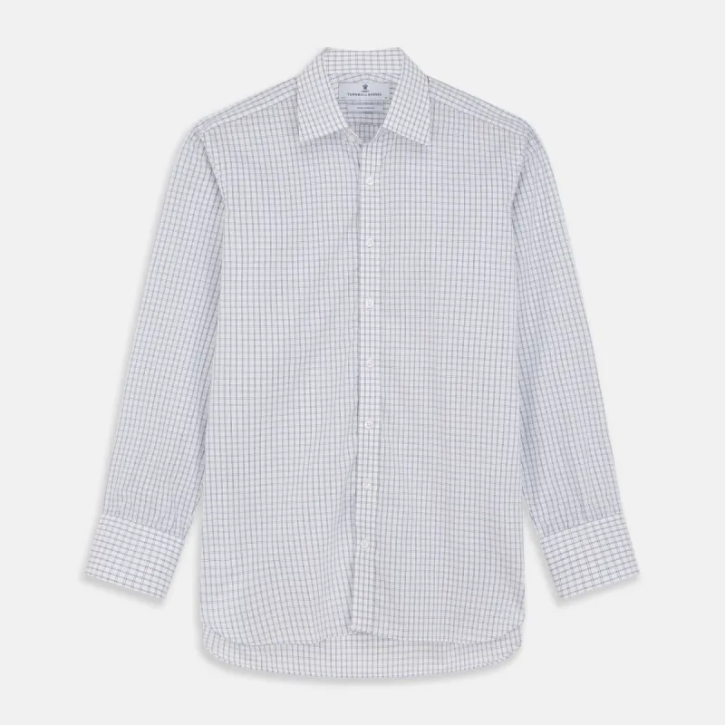 White and Blue Check Cotton Regular Fit Mayfair Shirt sold by Turnbull & Asser