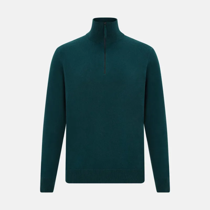 Hunter Green Half-Zip Cashmere Jumper sold by Turnbull & Asser