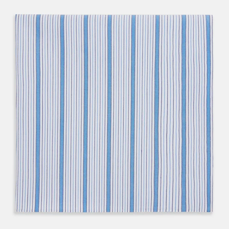 Hand Rolled Blue Multi Track Stripe Handkerchief sold by Turnbull & Asser