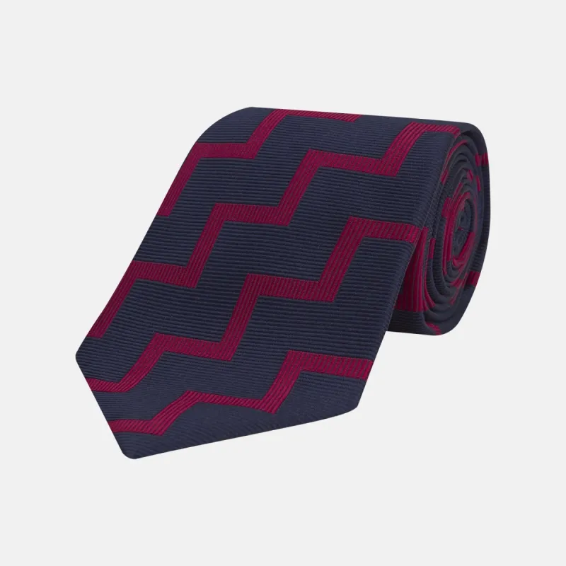 Navy and Red Striped Zigzag Silk Tie made by Turnbull & Asser