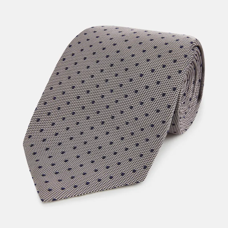 Navy and Lilac Micro Dot Silk Tie sold by Turnbull & Asser