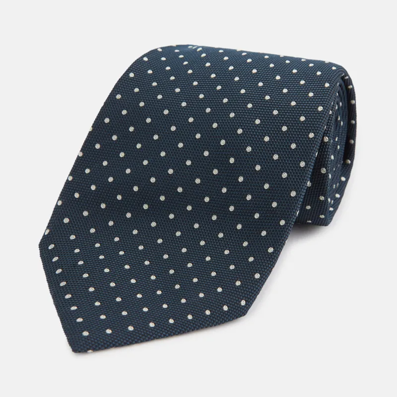 Navy Micro Dot Silk Tie sold by Turnbull & Asser