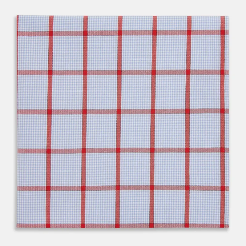 Hand Rolled Red Windowpane Check  Handkerchief sold by Turnbull & Asser