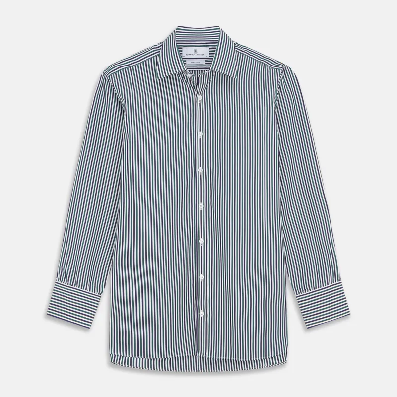 Green and Blue Stripe Cotton Regular Fit Mayfair Shirt sold by Turnbull & Asser
