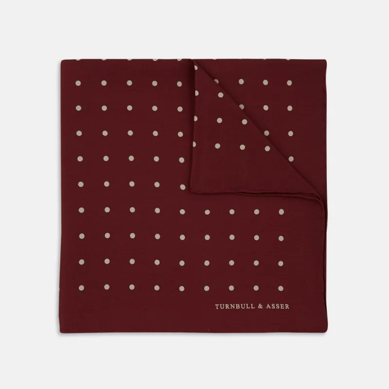 Burgundy Spot Silk Pocket Square sold by Turnbull & Asser