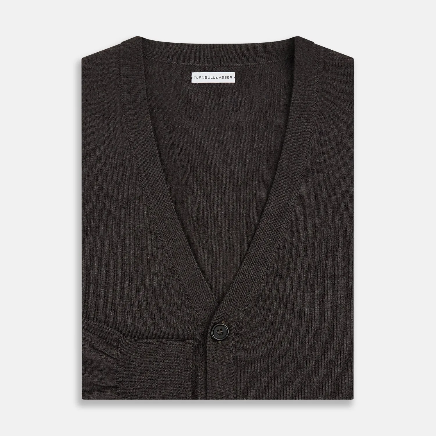Brown Fine Merino V-Neck Cardigan sold by Turnbull & Asser product image thumbnail 4