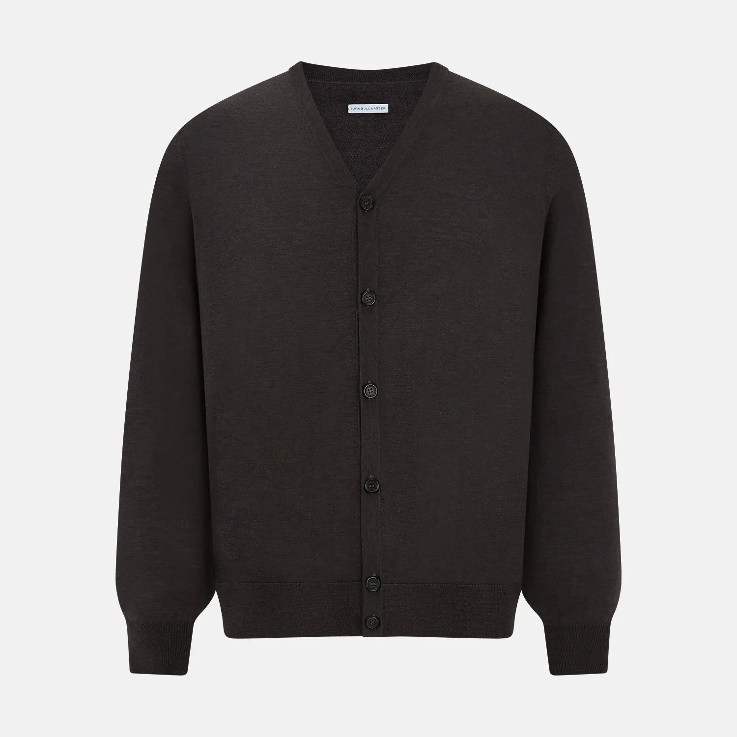 Brown Fine Merino V-Neck Cardigan sold by Turnbull & Asser