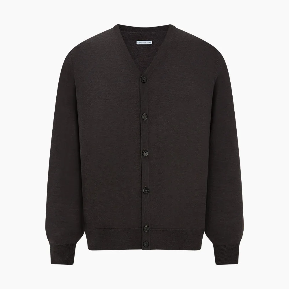 Brown Fine Merino V-Neck Cardigan sold by Turnbull & Asser product image thumbnail 5