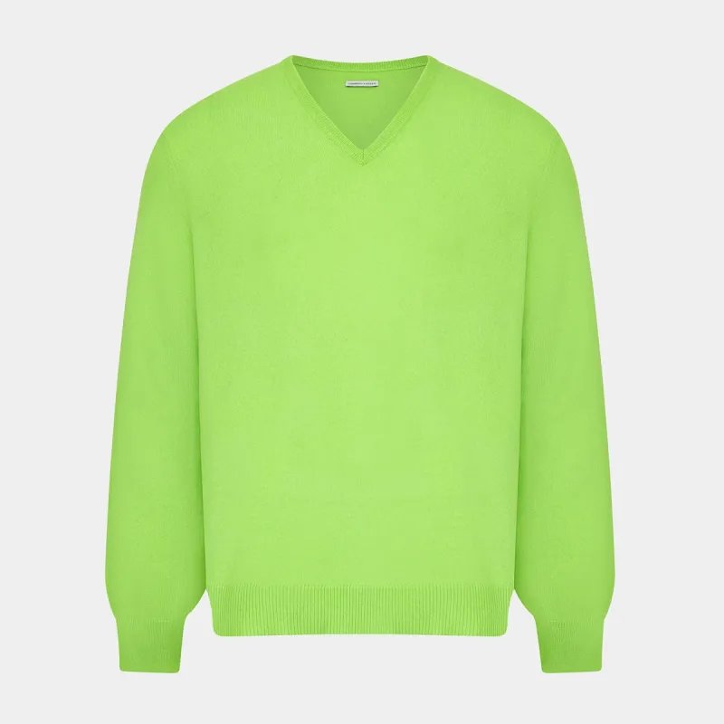 Lime Green Cashmere V-Neck Jumper sold by Turnbull & Asser