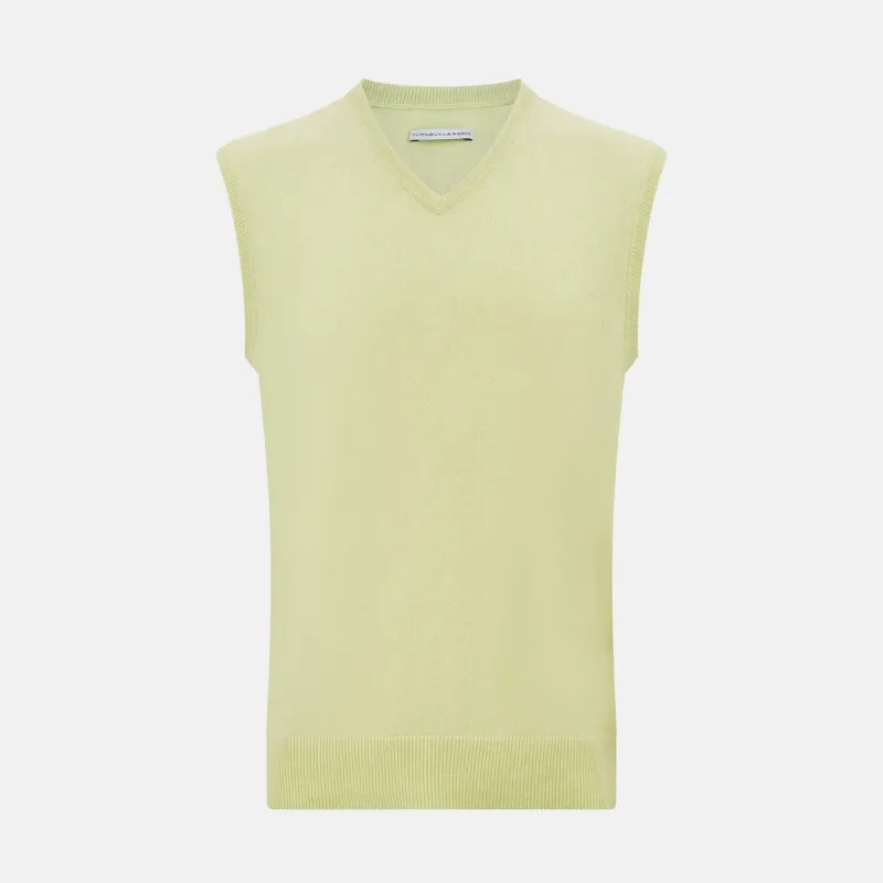 Melon Green V-neck Cashmere Vest sold by Turnbull & Asser