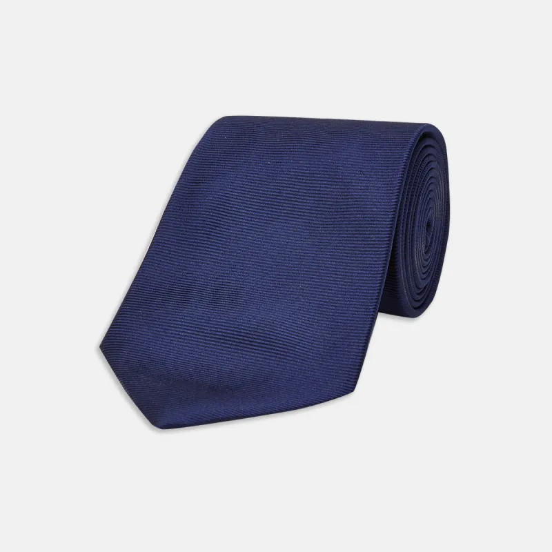 Navy Horizontal Twill Silk Tie sold by Turnbull & Asser