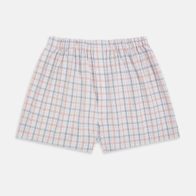 Blue and Orange Multi Graph Check Godfrey Boxer Shorts sold by Turnbull & Asser