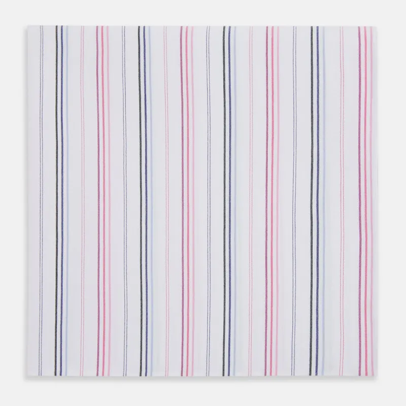 Hand Rolled Pink and Blue Multi Stripe Handkerchief sold by Turnbull & Asser