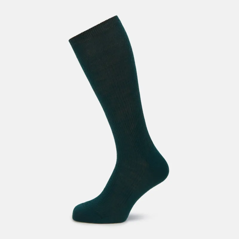 Petrol Green Mid-Length Merino Socks sold by Turnbull & Asser