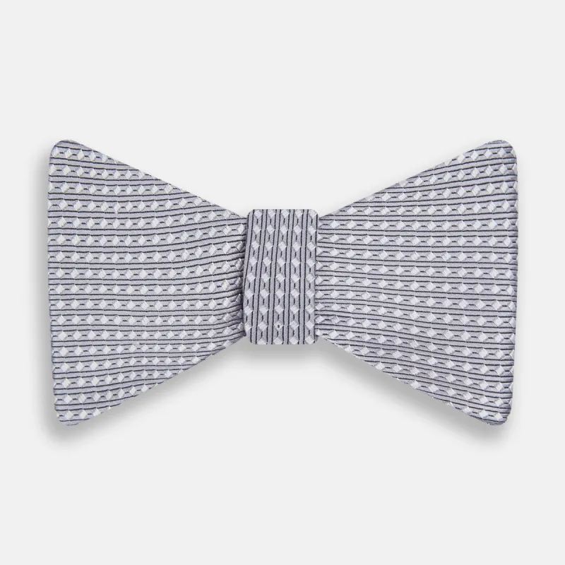 Silver and White Square Silk Bow Tie sold by Turnbull & Asser