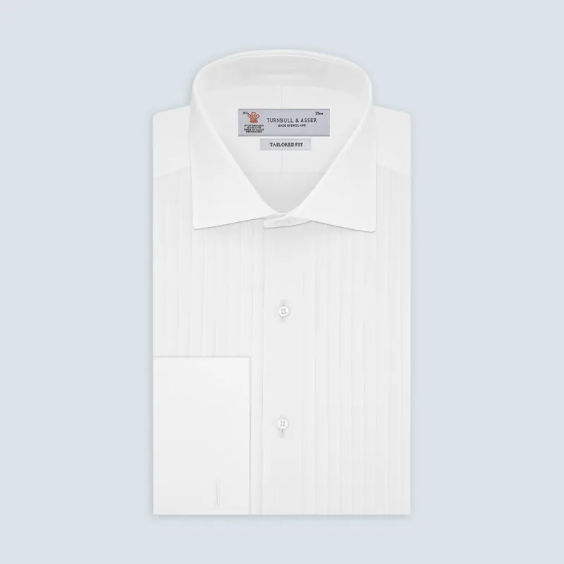 Tailored Fit White Pleated Front Shirt with Kent Collar and Double Cuffs sold by Turnbull & Asser