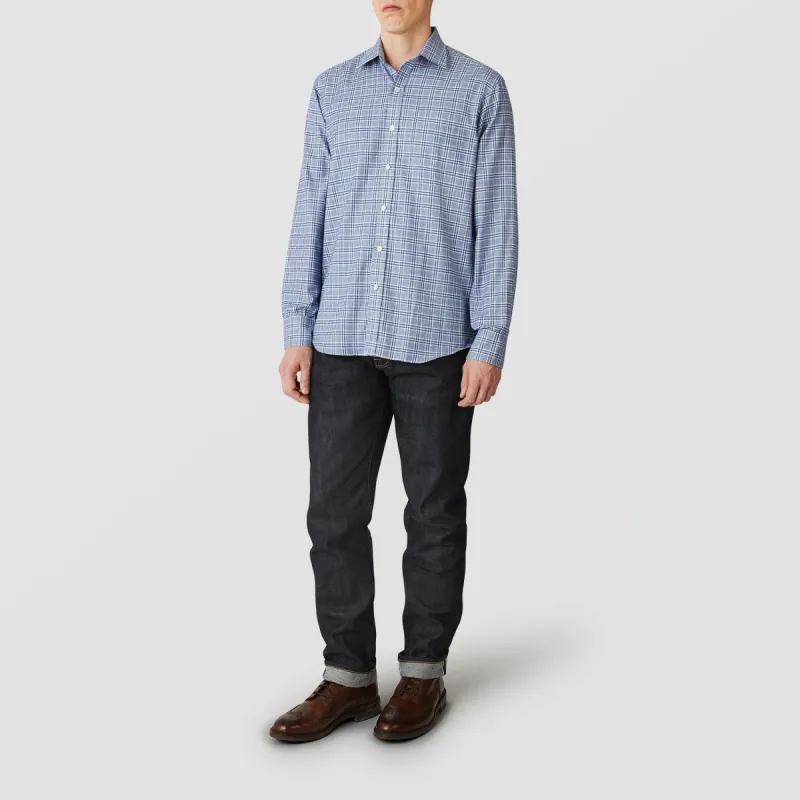Blue Check Weekend Fit Shirt With Derby Collar and 1-Button Cuffs sold by Turnbull & Asser
