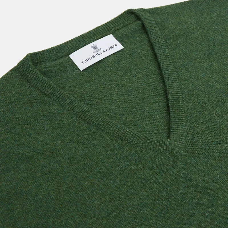 Green V-Neck Cashmere Jumper sold by Turnbull & Asser