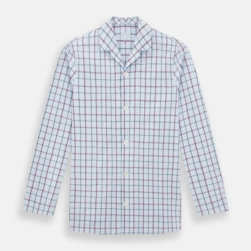Burgundy and Blue Check Pyjama Shirt sold by Turnbull & Asser