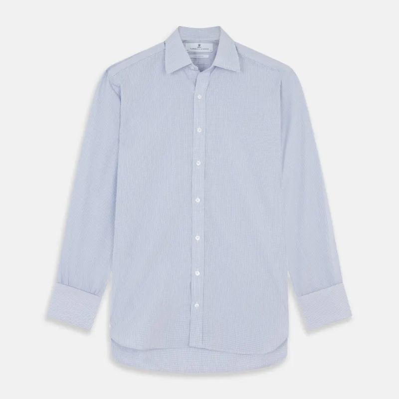 Blue Grid Check Shirt with T&A Collar and Double Cuffs sold by Turnbull & Asser