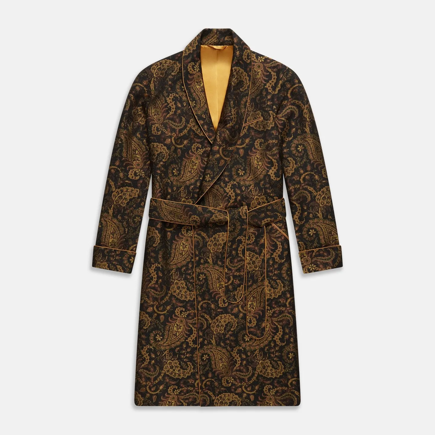 Gold Multi Floral Cotton, Wool & Silk Jacquard Pierce Gown sold by Turnbull & Asser
