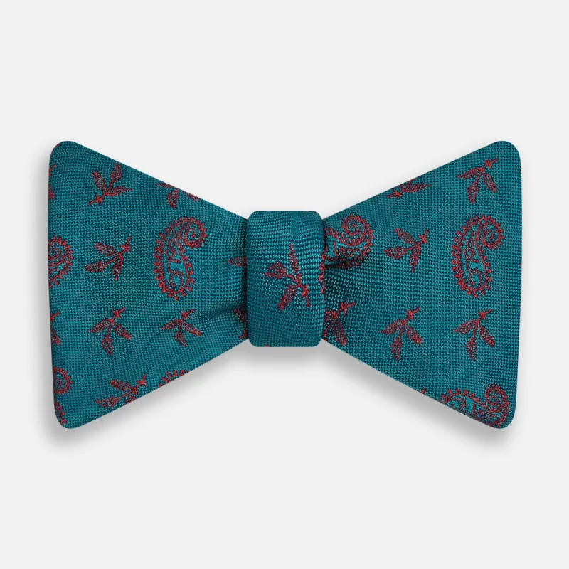 Teal Paisley Silk Bow Tie sold by Turnbull & Asser