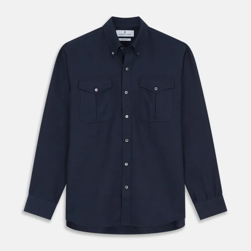 Navy Weekend Fit Nevis Cotton-Cashmere Shirt With Dorset Collar And 1-Button Cuffs sold by Turnbull & Asser