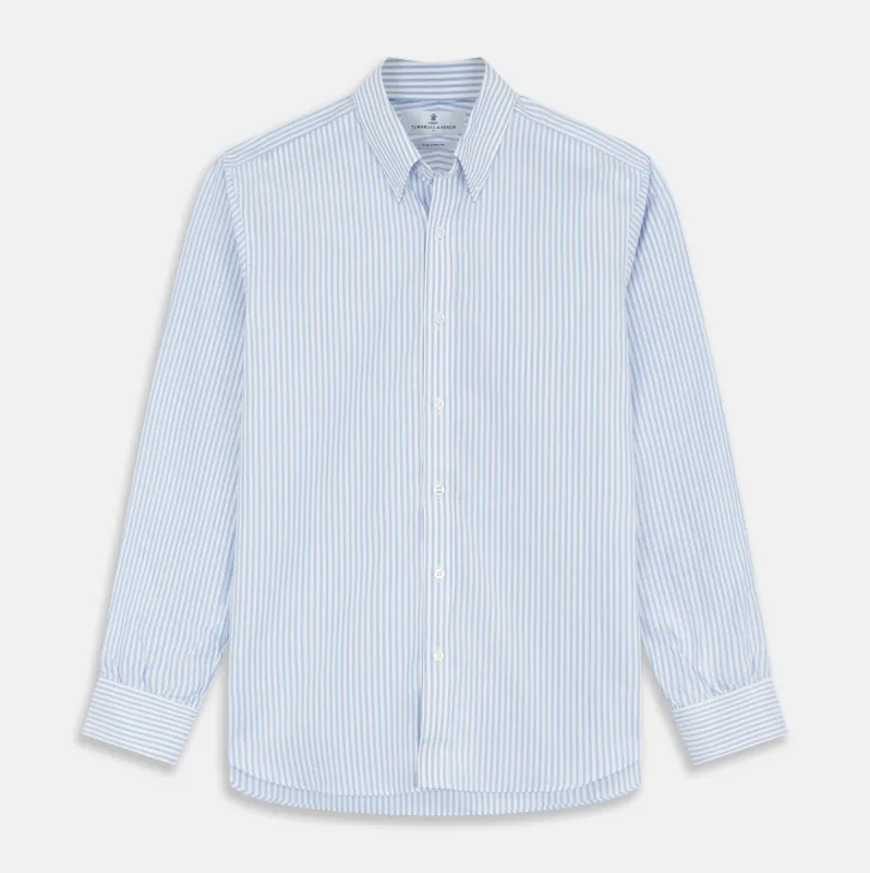 Pale Blue Stripe Weekend Fit Hayne Shirt With Dorset Collar And 1-Button Cuffs sold by Turnbull & Asser