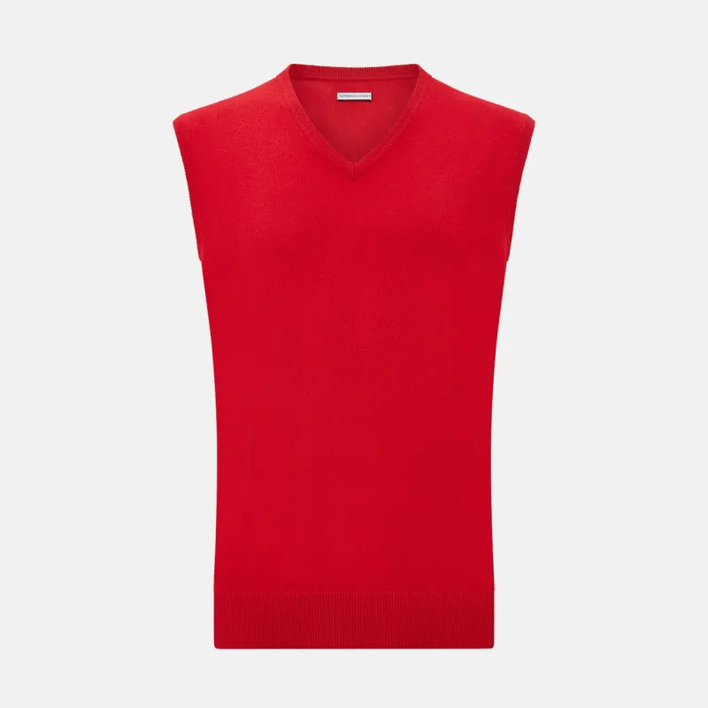Red Cashmere V-Neck Vest sold by Turnbull & Asser