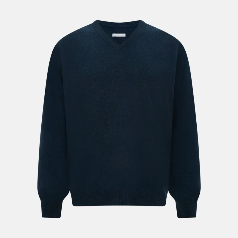 Dark Green Melange Cashmere V-neck Jumper sold by Turnbull & Asser