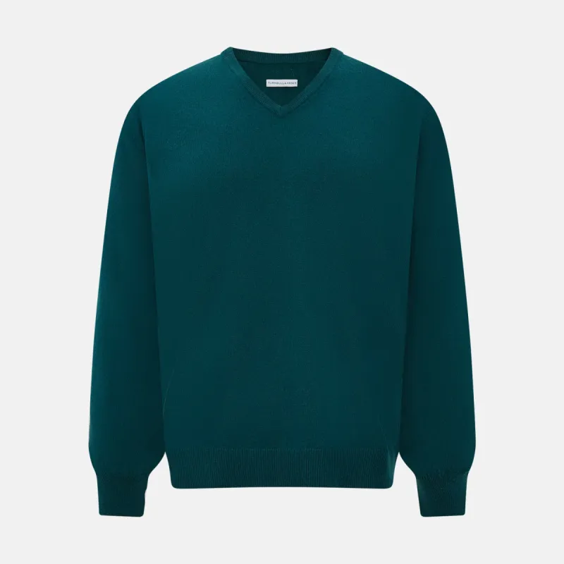 Moss Green Cashmere V-Neck Jumper sold by Turnbull & Asser